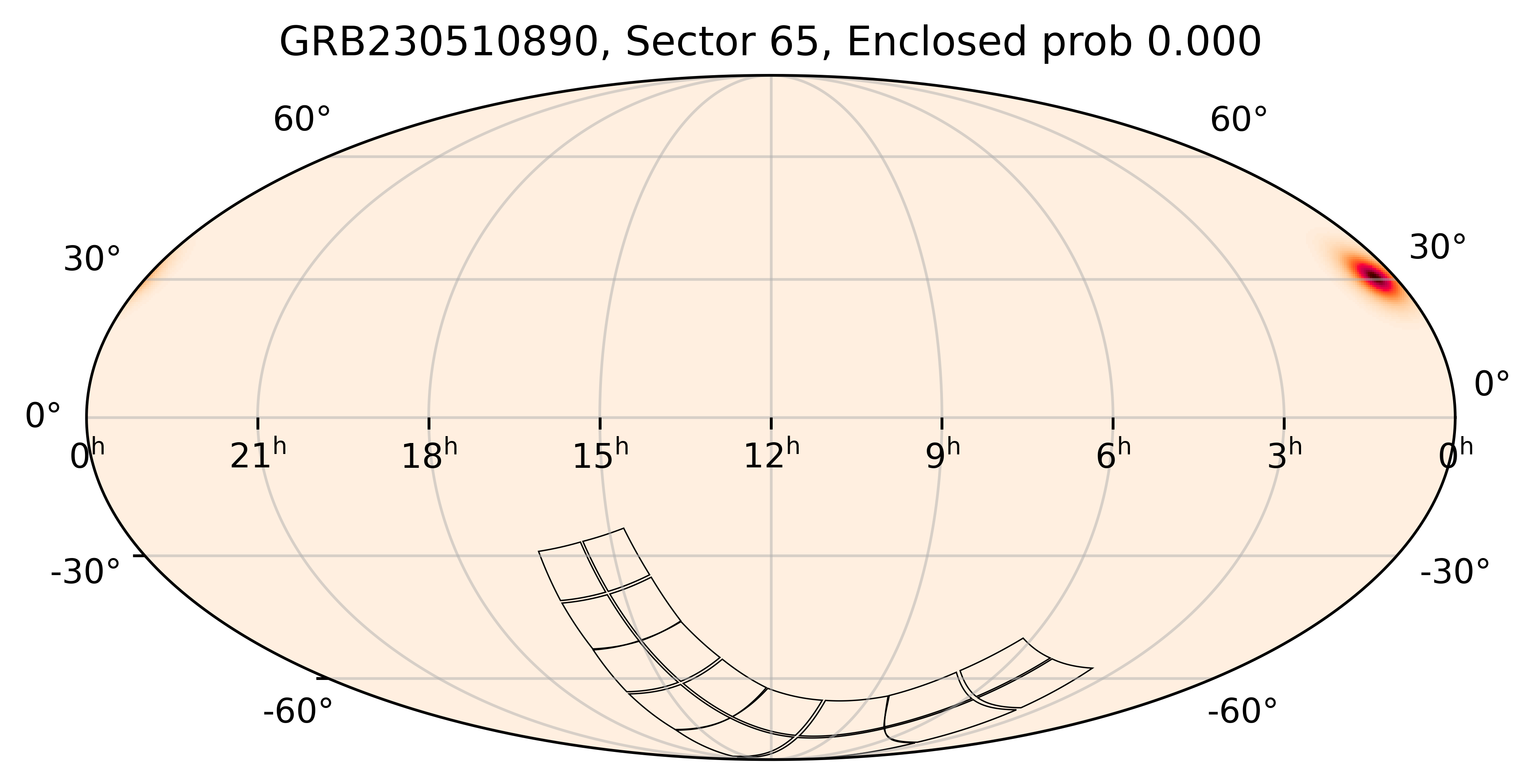 TESS Overlap Sky Map for GRB230510890 in TESS Sector65