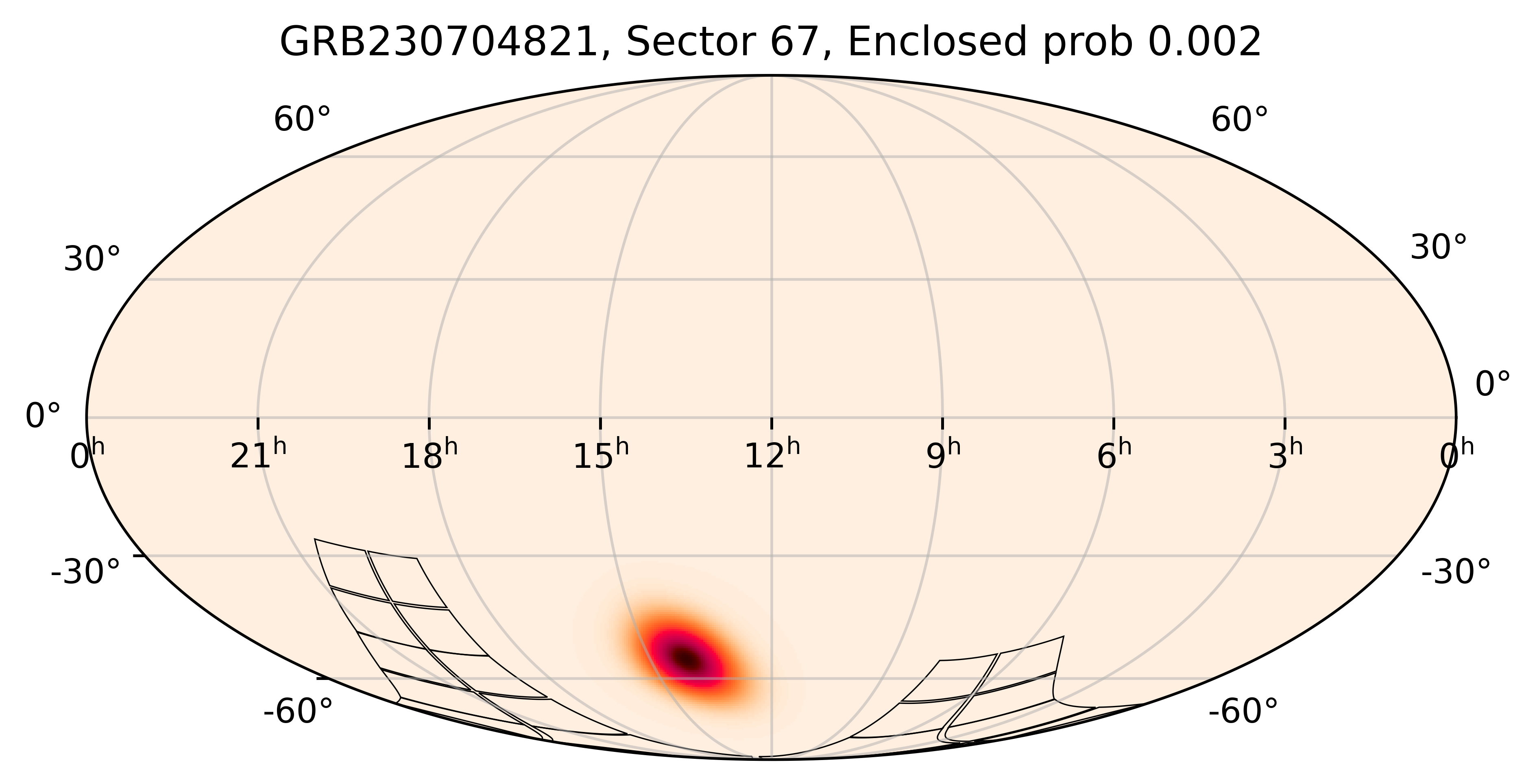 TESS Overlap Sky Map for GRB230704821 in TESS Sector67