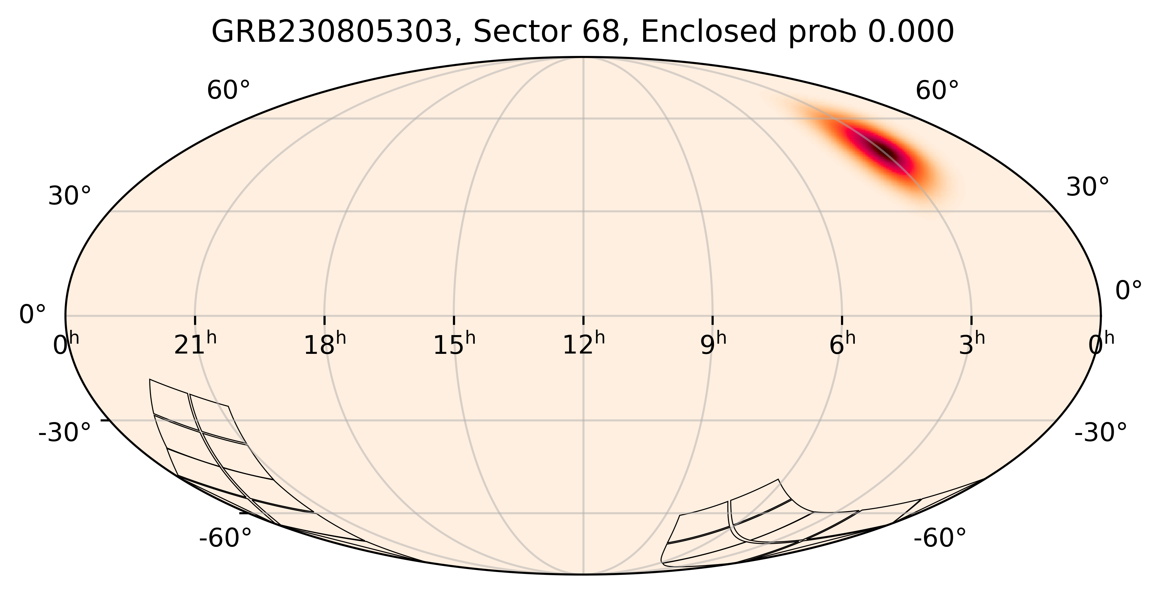 TESS Overlap Sky Map for GRB230805303 in TESS Sector68