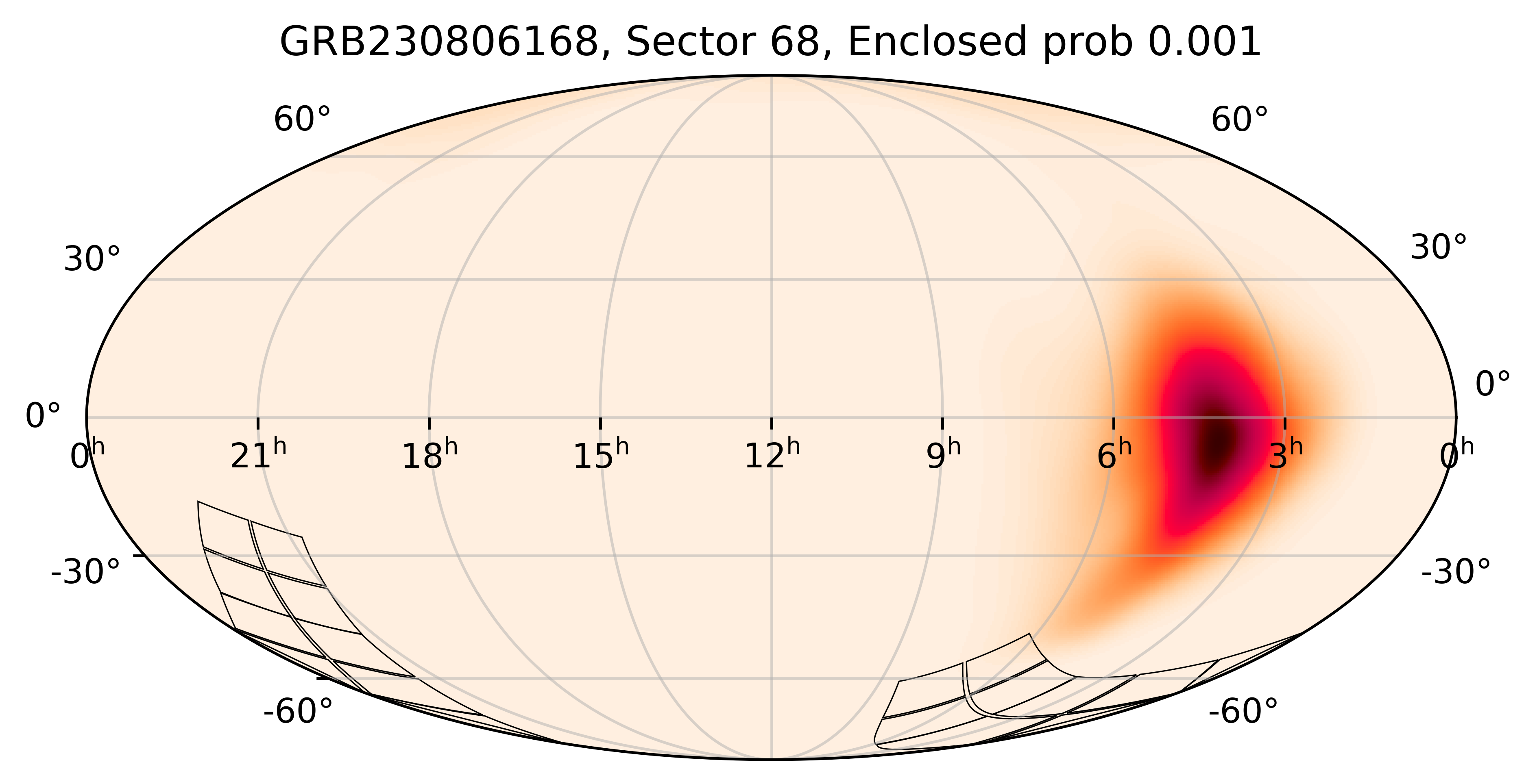 TESS Overlap Sky Map for GRB230806168 in TESS Sector68