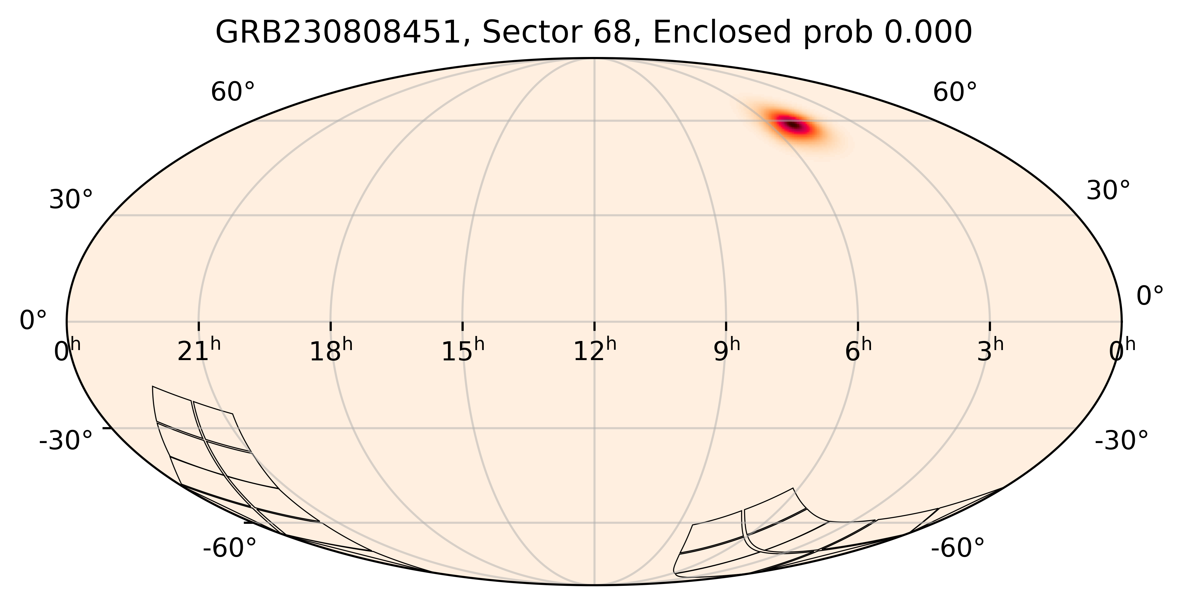 TESS Overlap Sky Map for GRB230808451 in TESS Sector68