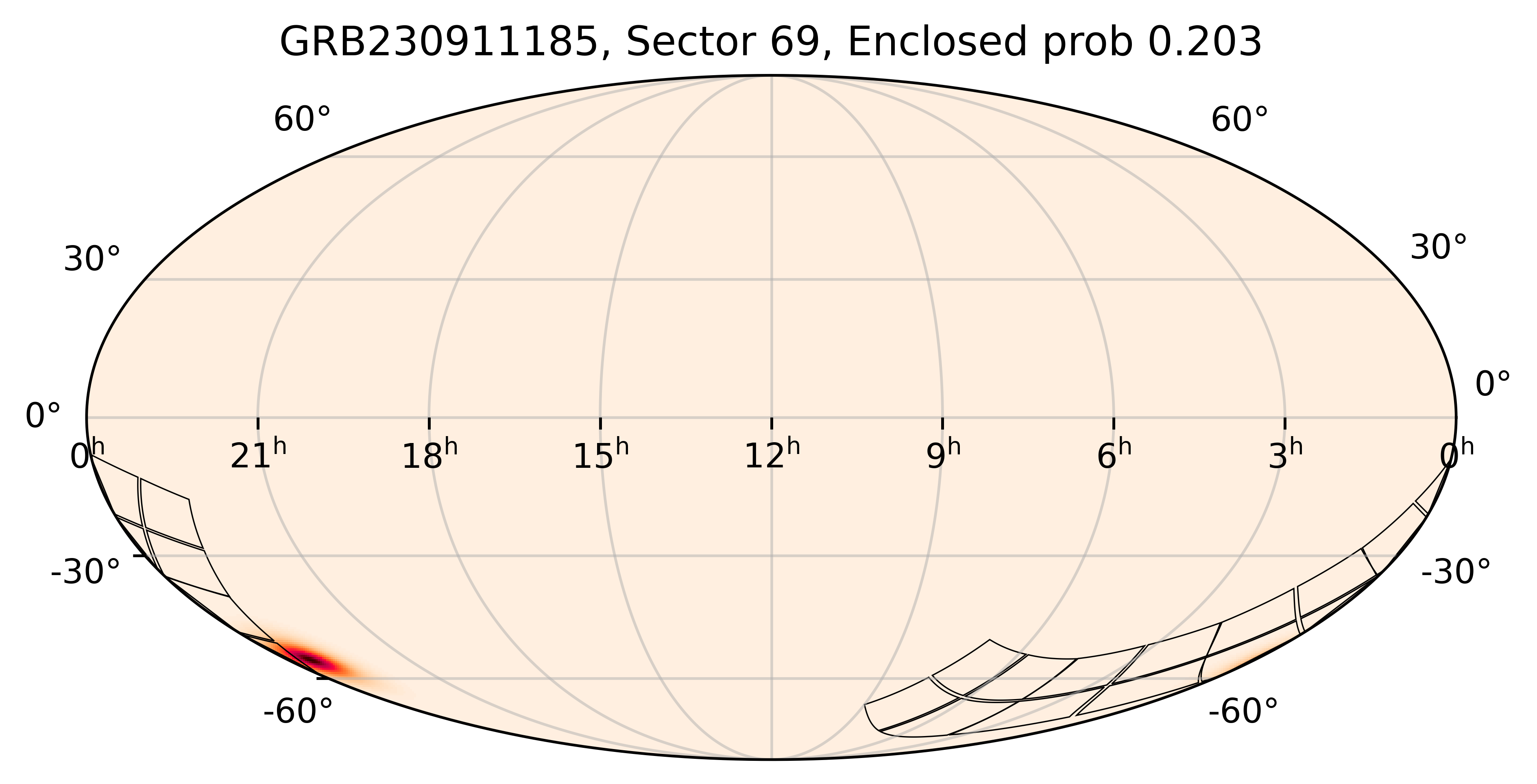 TESS Overlap Sky Map for GRB230911185 in TESS Sector69