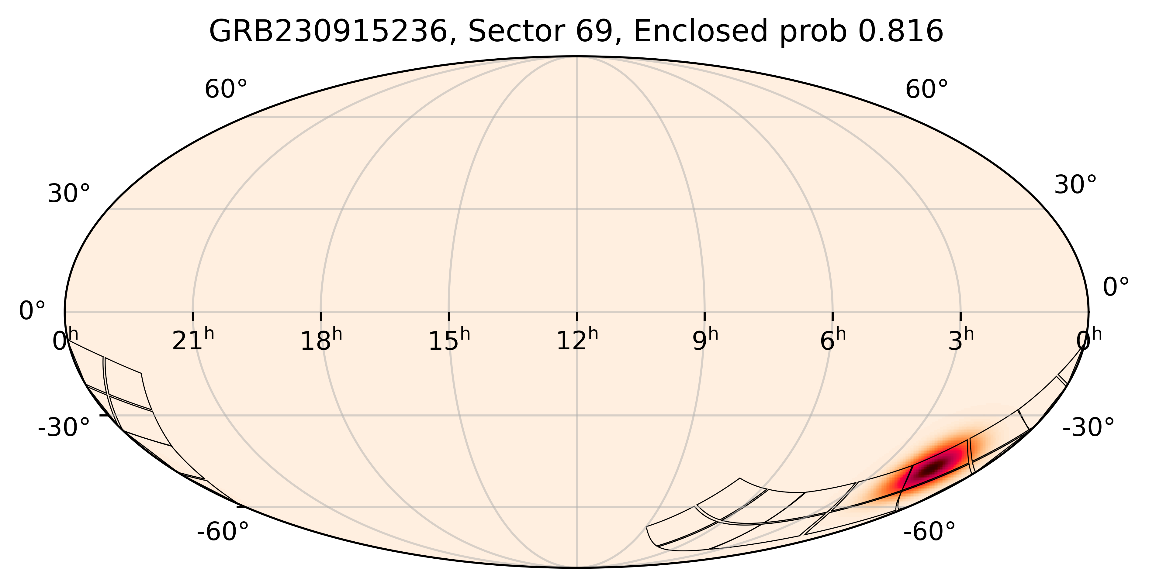 TESS Overlap Sky Map for GRB230915236 in TESS Sector69