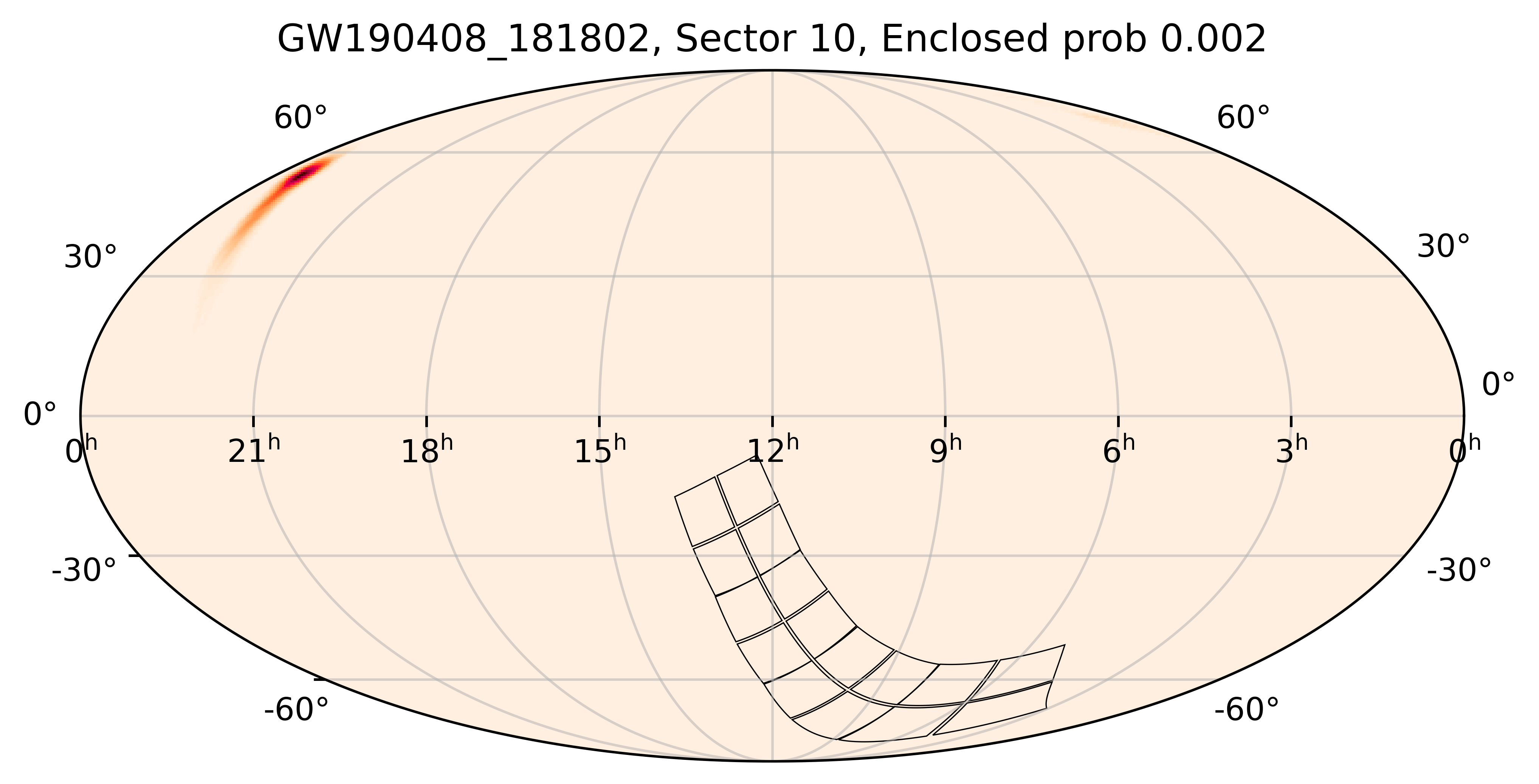 TESS Overlap Sky Map for GW190408_181802 in TESS Sector10
