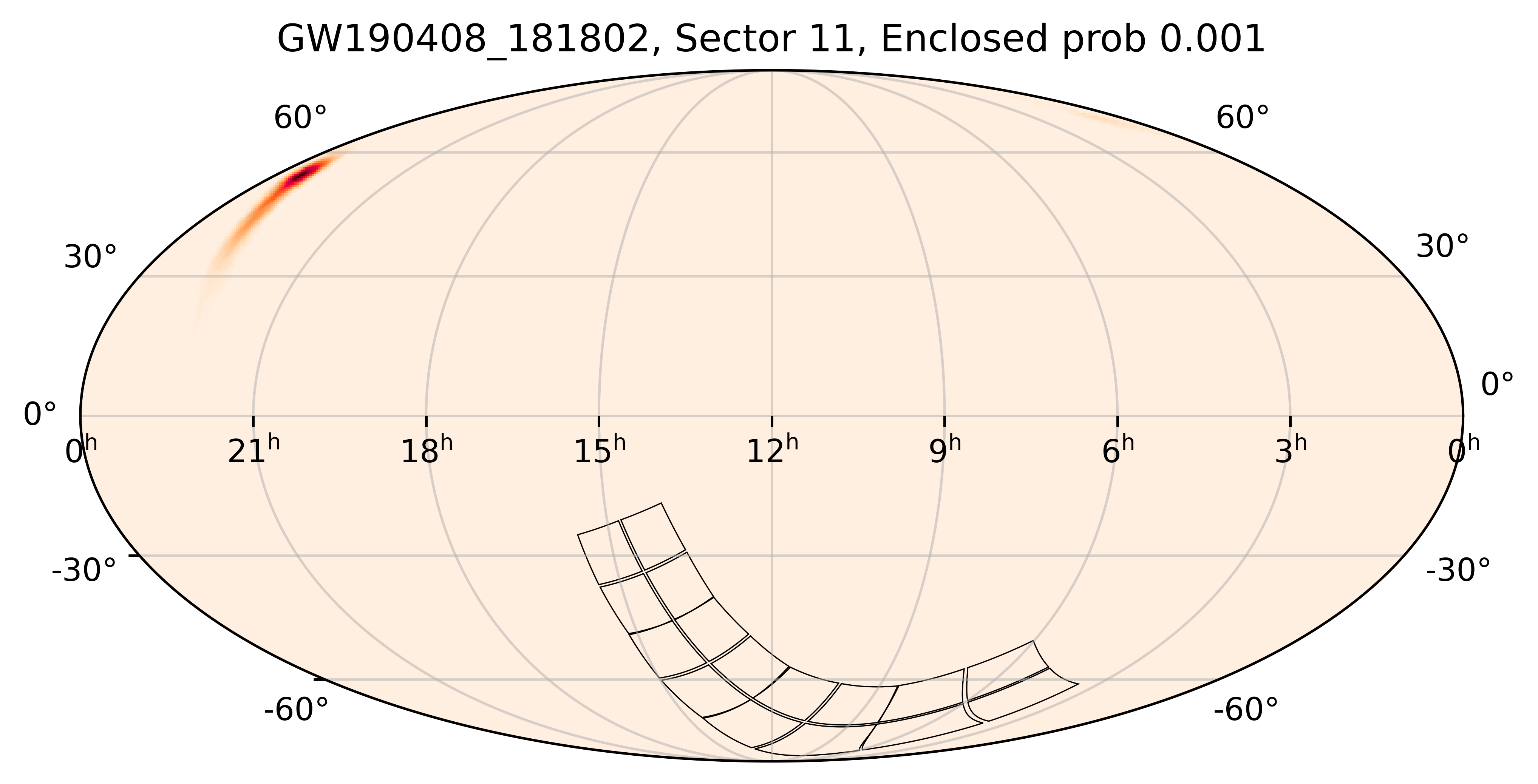 TESS Overlap Sky Map for GW190408_181802 in TESS Sector11