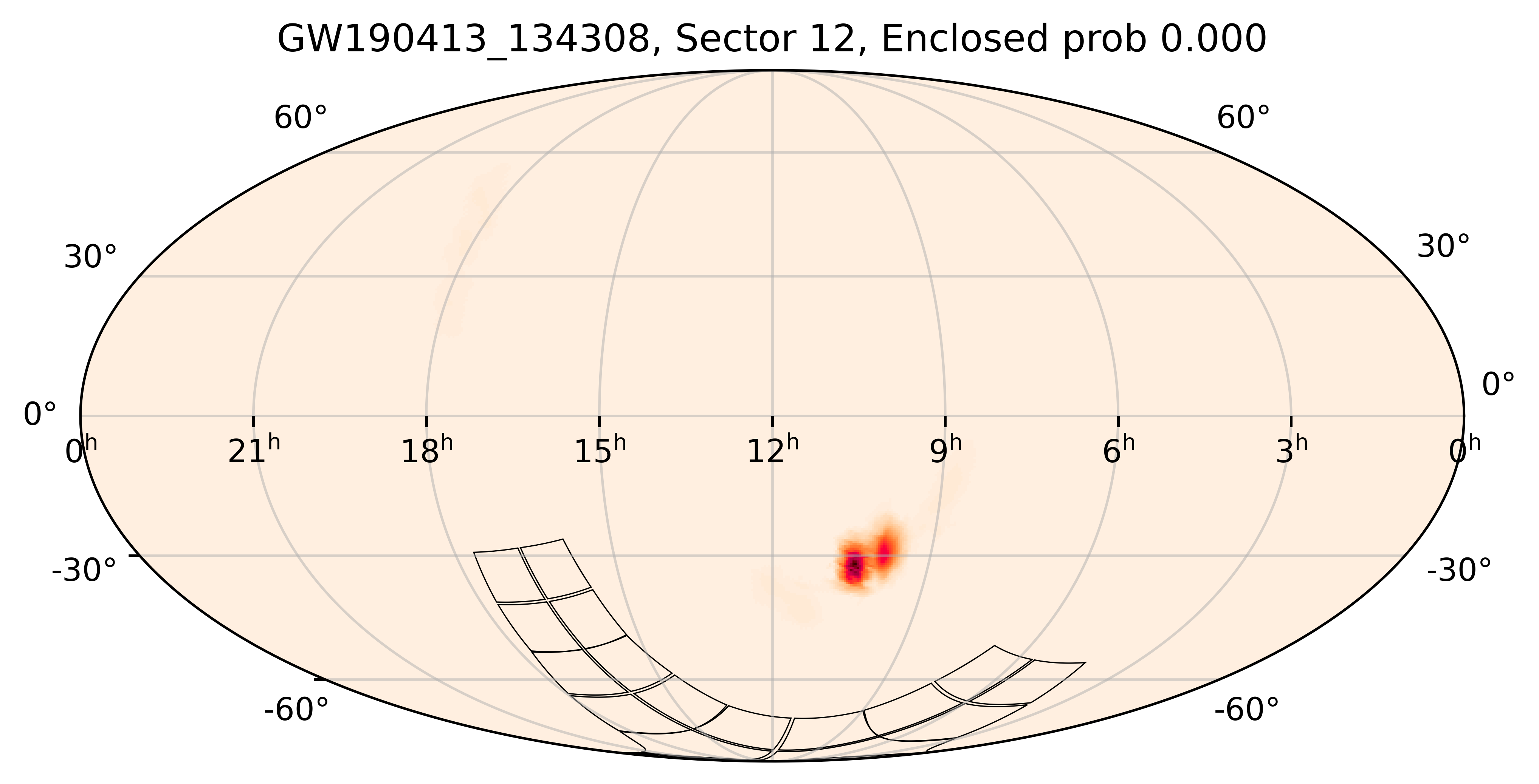TESS Overlap Sky Map for GW190413_134308 in TESS Sector12