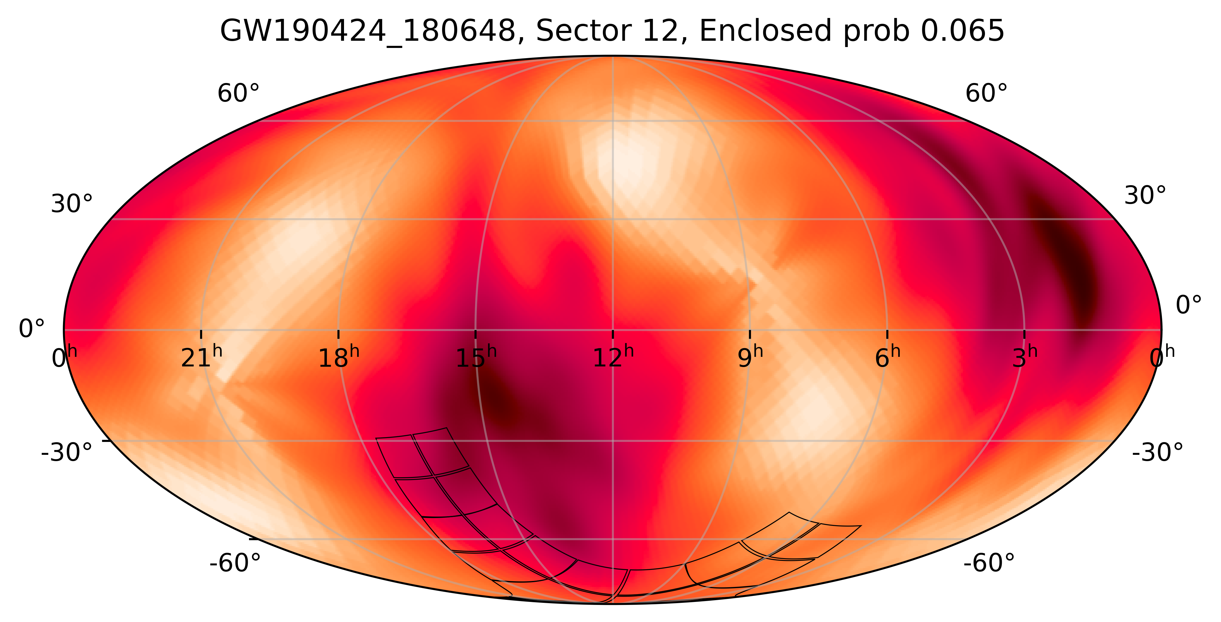 TESS Overlap Sky Map for GW190424_180648 in TESS Sector12