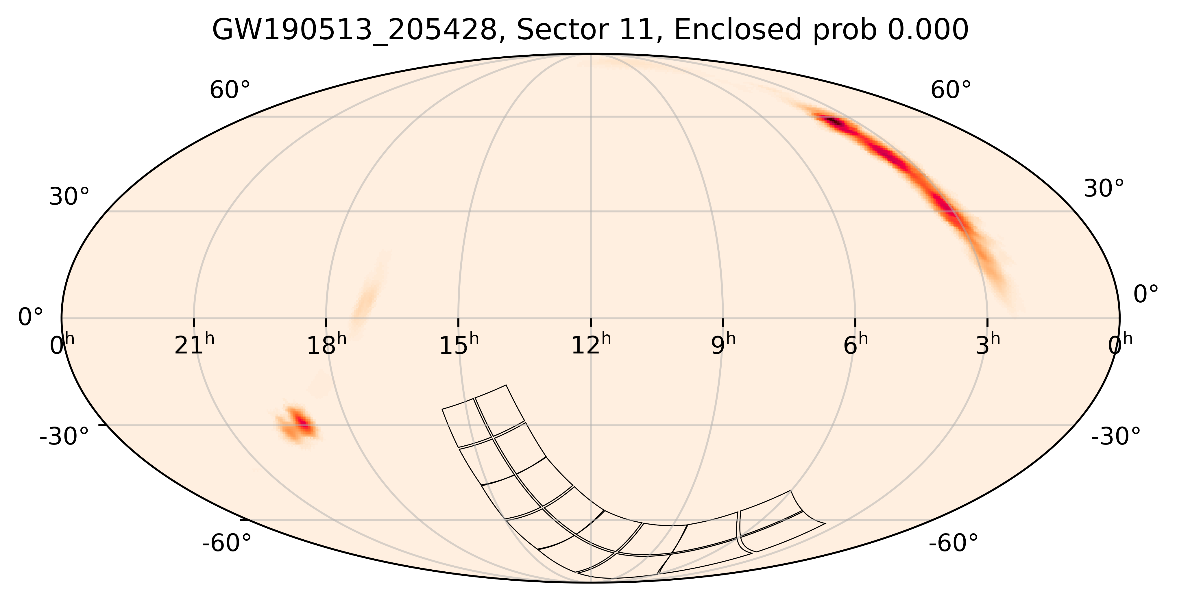TESS Overlap Sky Map for GW190513_205428 in TESS Sector11