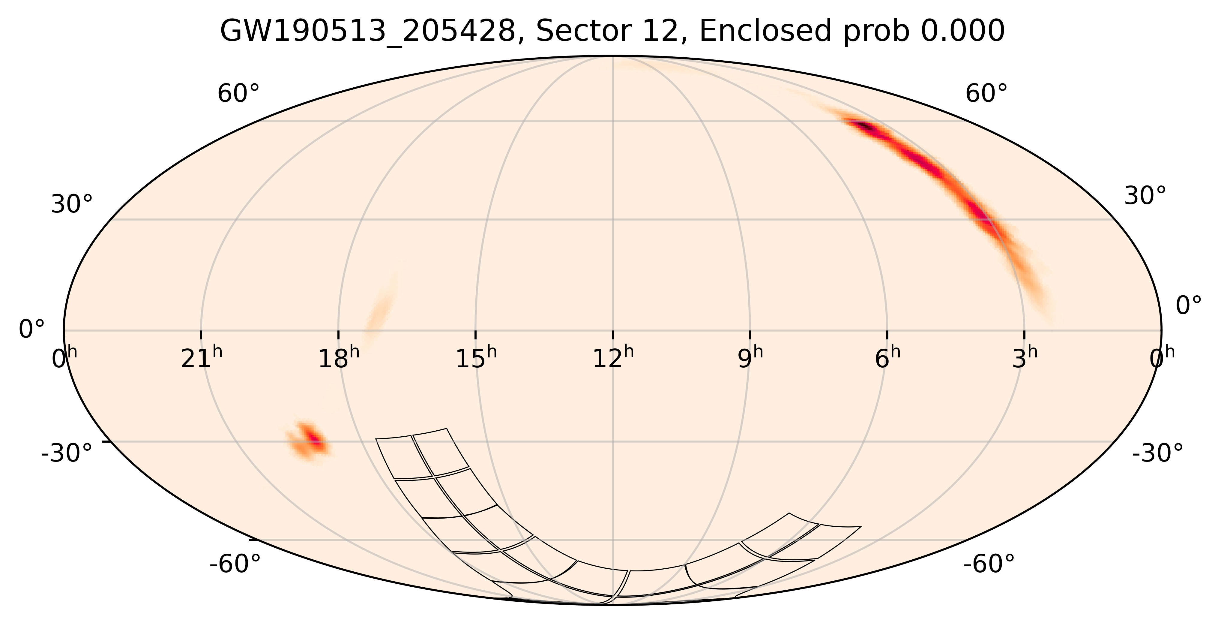 TESS Overlap Sky Map for GW190513_205428 in TESS Sector12