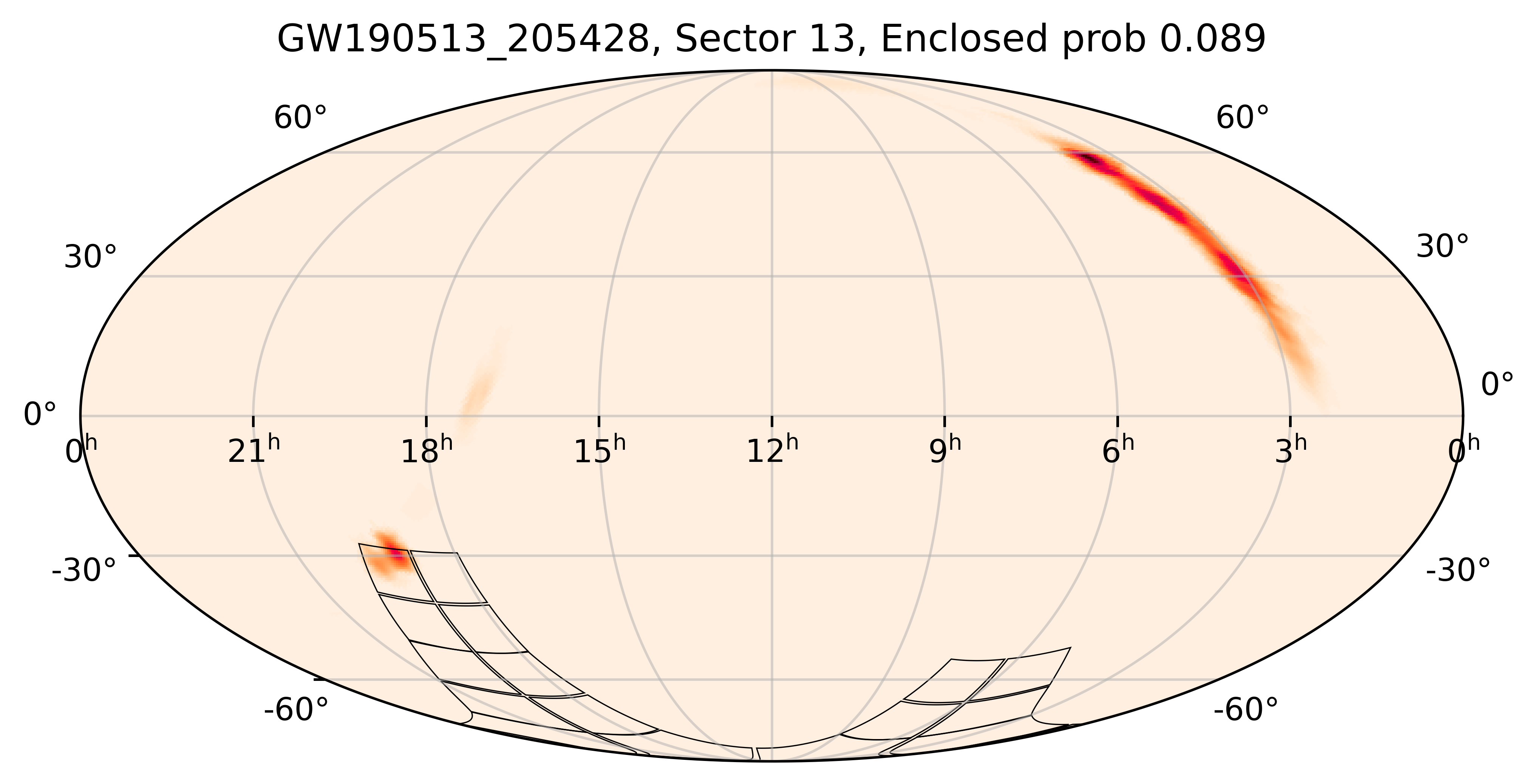 TESS Overlap Sky Map for GW190513_205428 in TESS Sector13