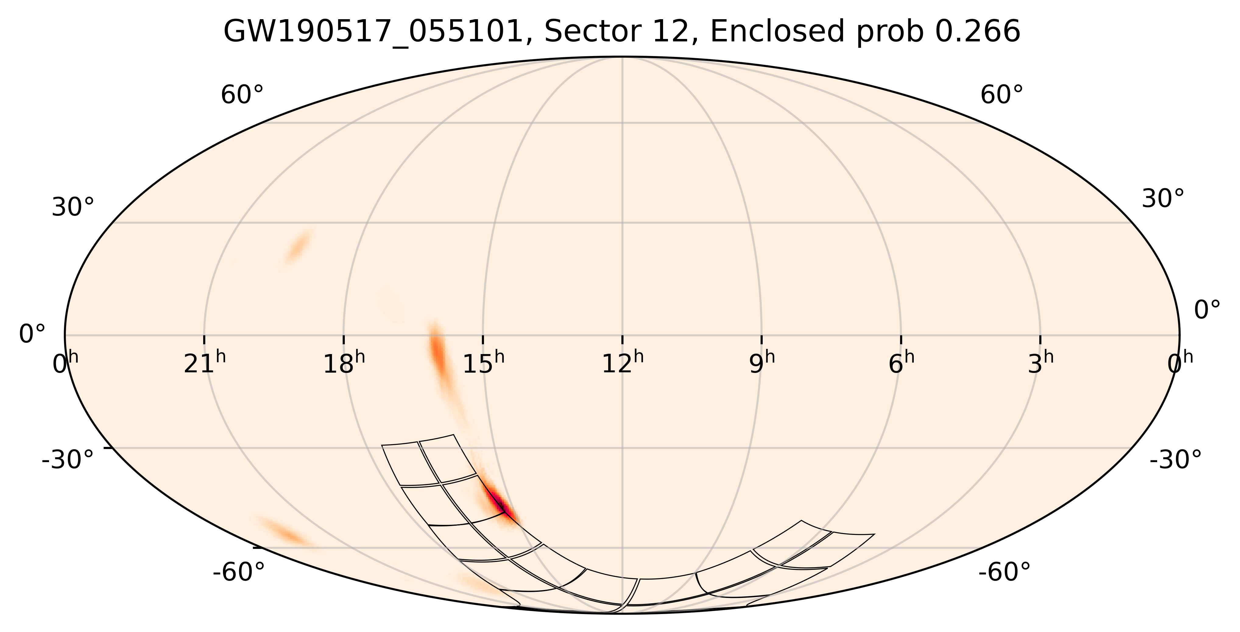 TESS Overlap Sky Map for GW190517_055101 in TESS Sector12
