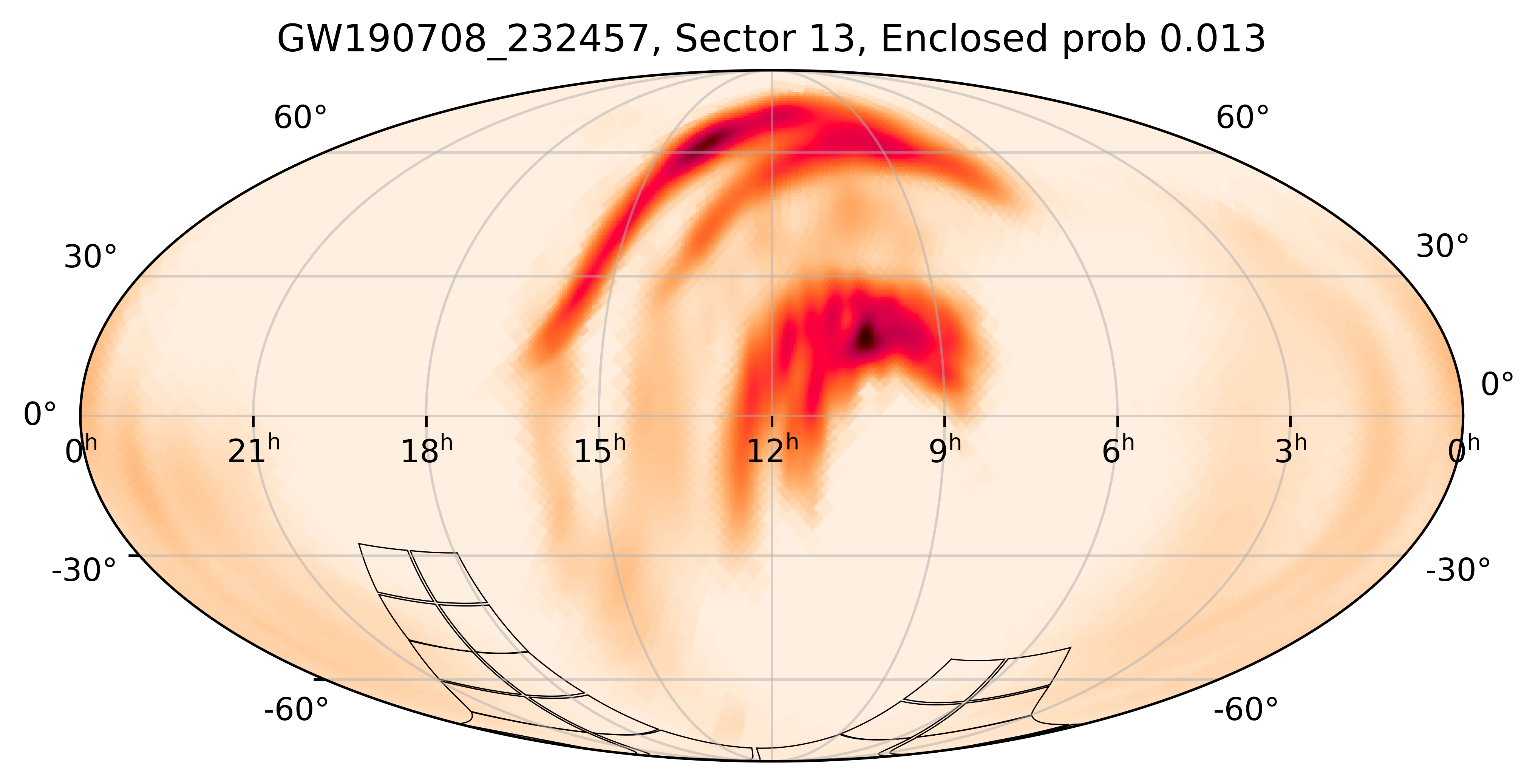 TESS Overlap Sky Map for GW190708_232457 in TESS Sector13