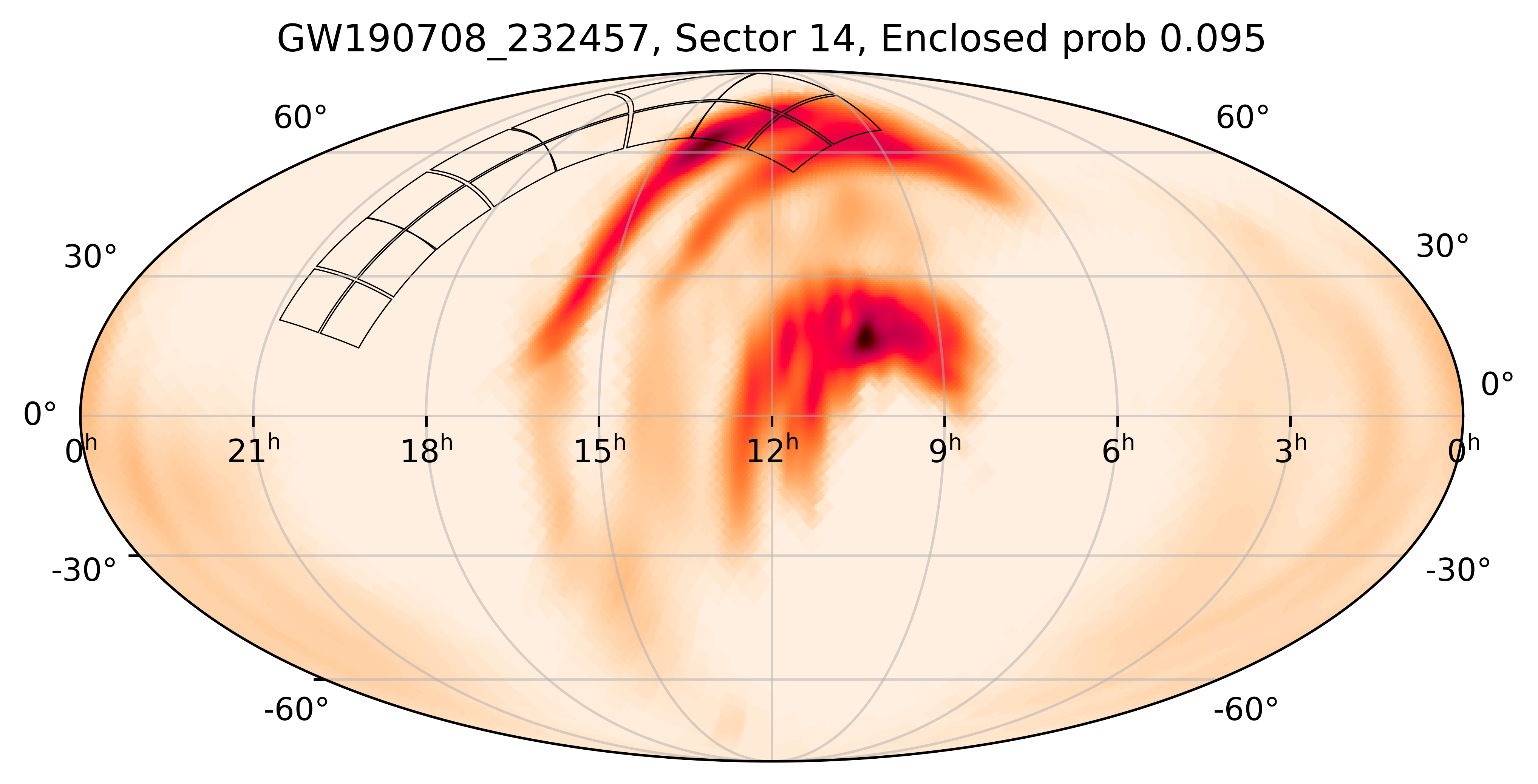 TESS Overlap Sky Map for GW190708_232457 in TESS Sector14