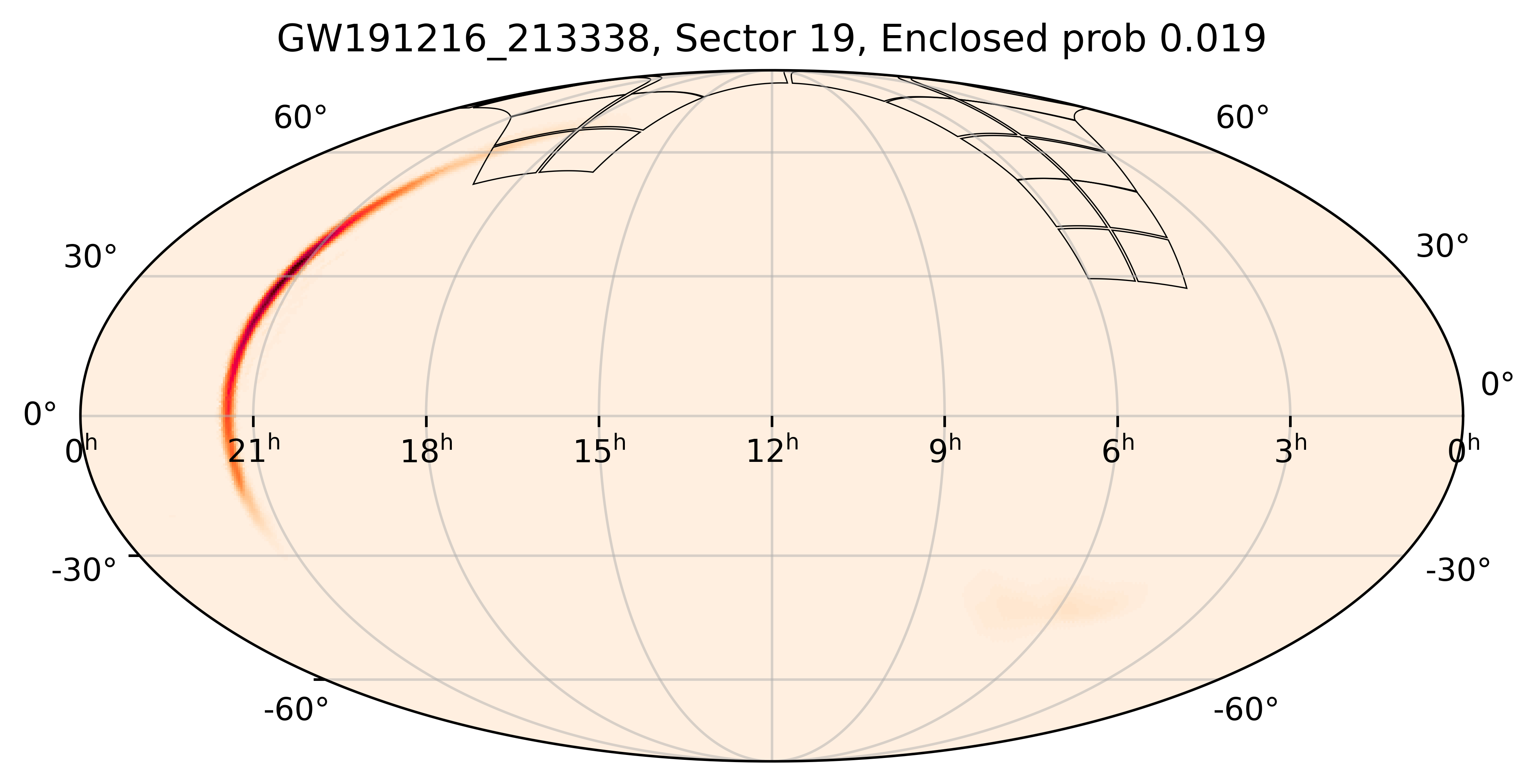 TESS Overlap Sky Map for GW191216_213338 in TESS Sector19