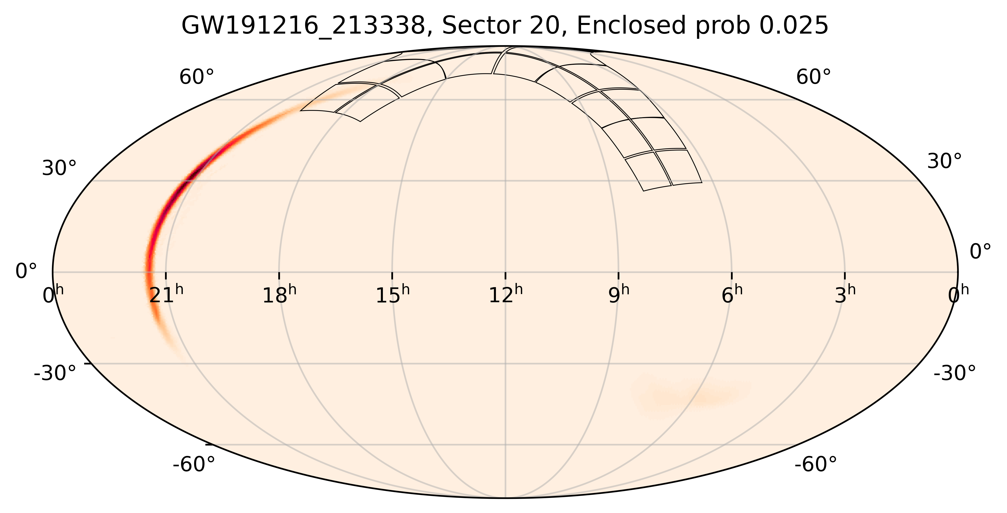 TESS Overlap Sky Map for GW191216_213338 in TESS Sector20
