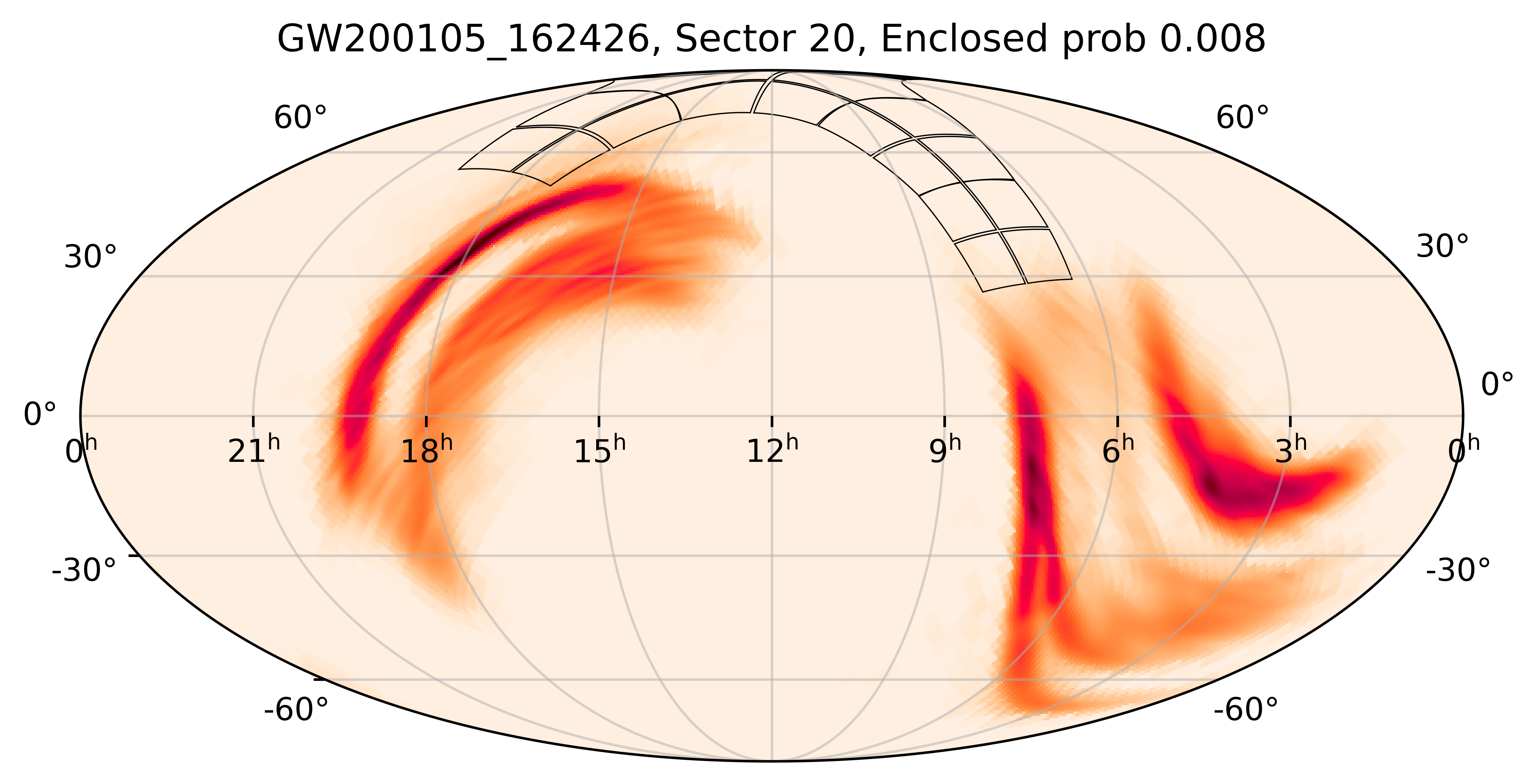 TESS Overlap Sky Map for GW200105_162426 in TESS Sector20