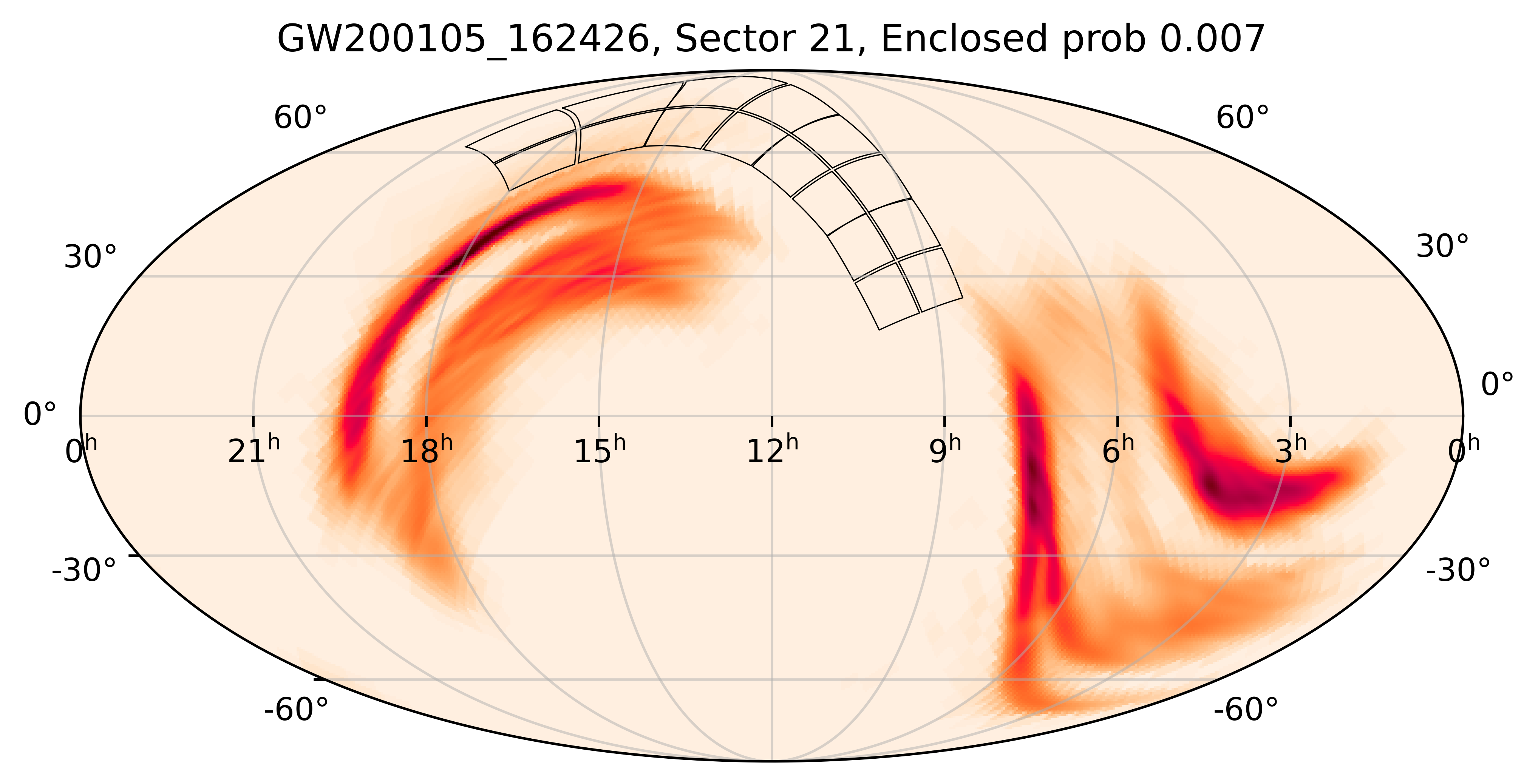 TESS Overlap Sky Map for GW200105_162426 in TESS Sector21