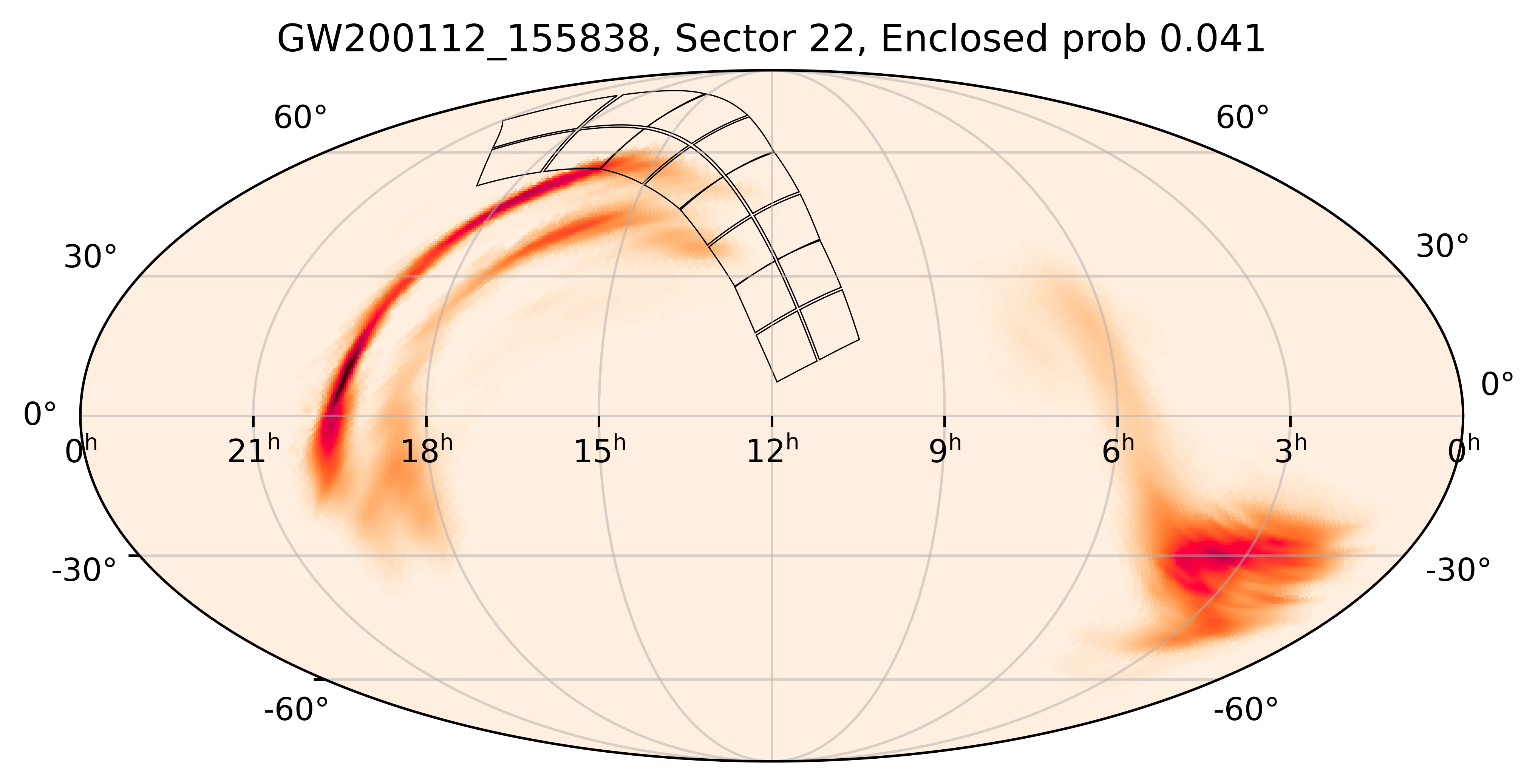 TESS Overlap Sky Map for GW200112_155838 in TESS Sector22