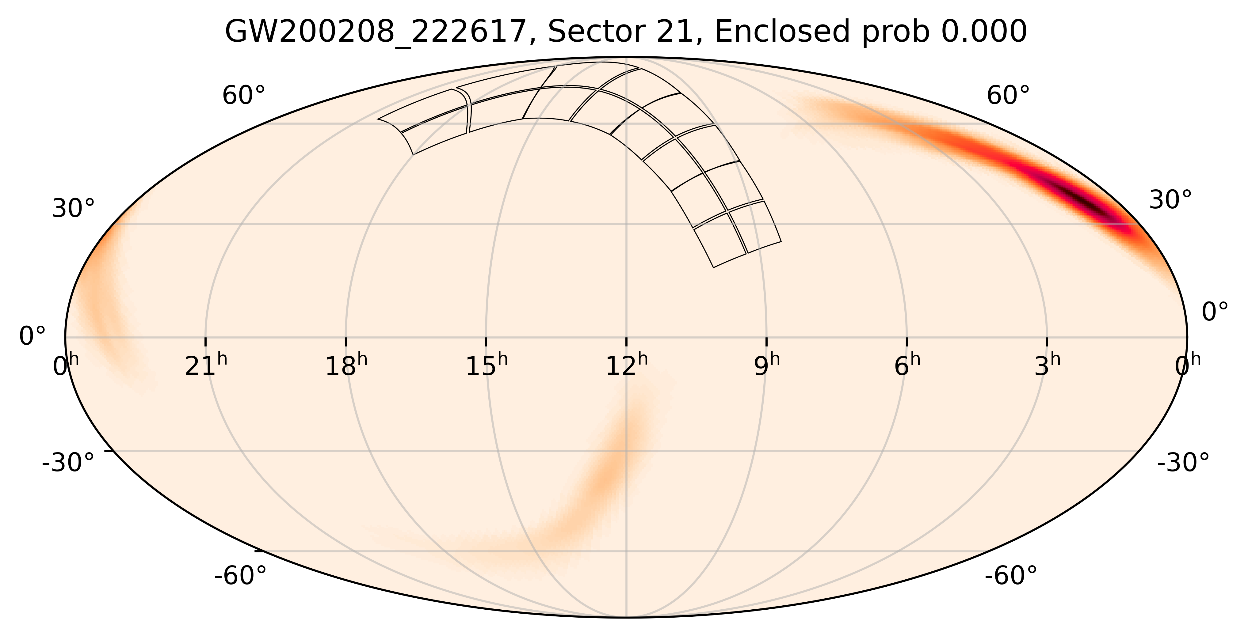TESS Overlap Sky Map for GW200208_222617 in TESS Sector21