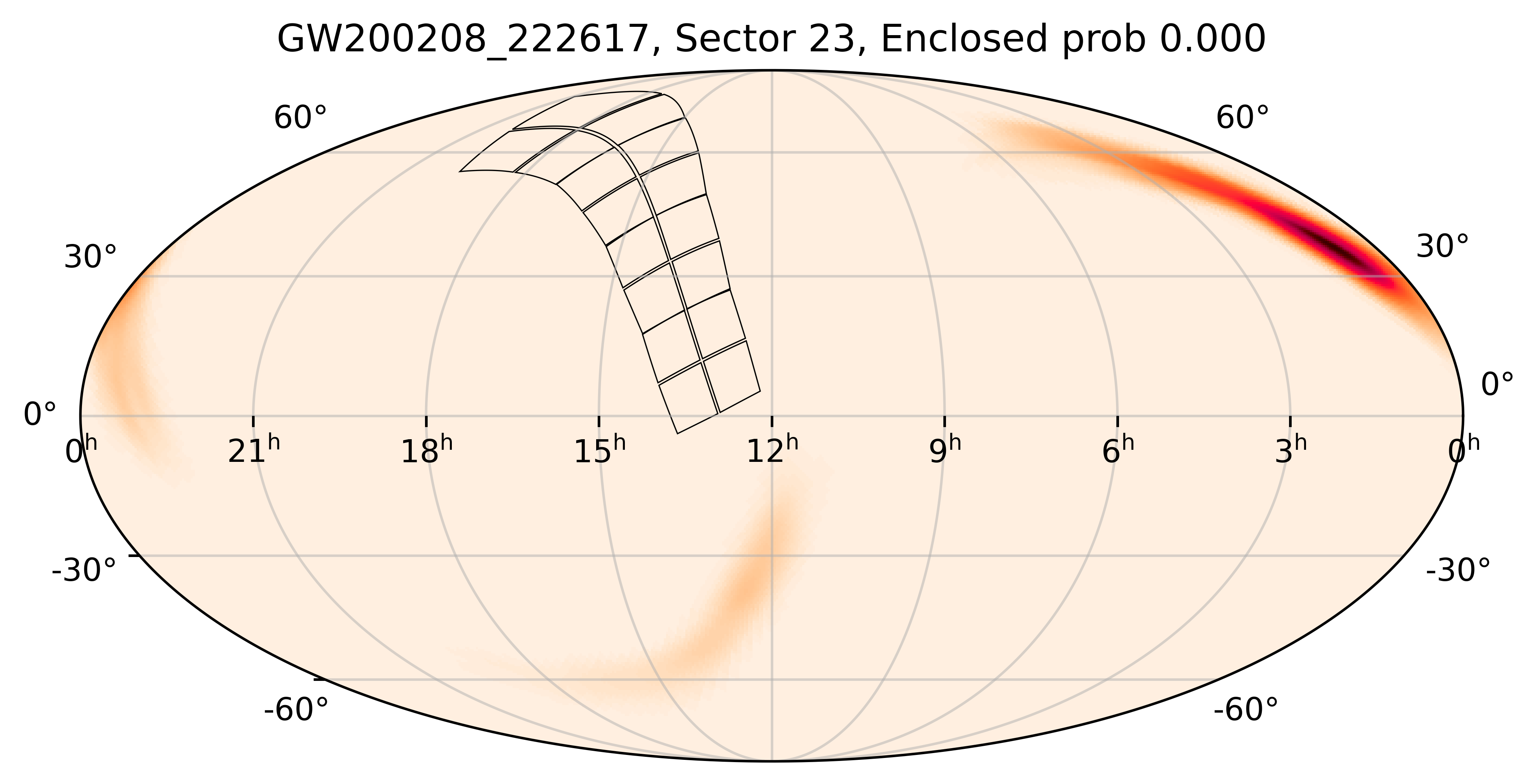 TESS Overlap Sky Map for GW200208_222617 in TESS Sector23