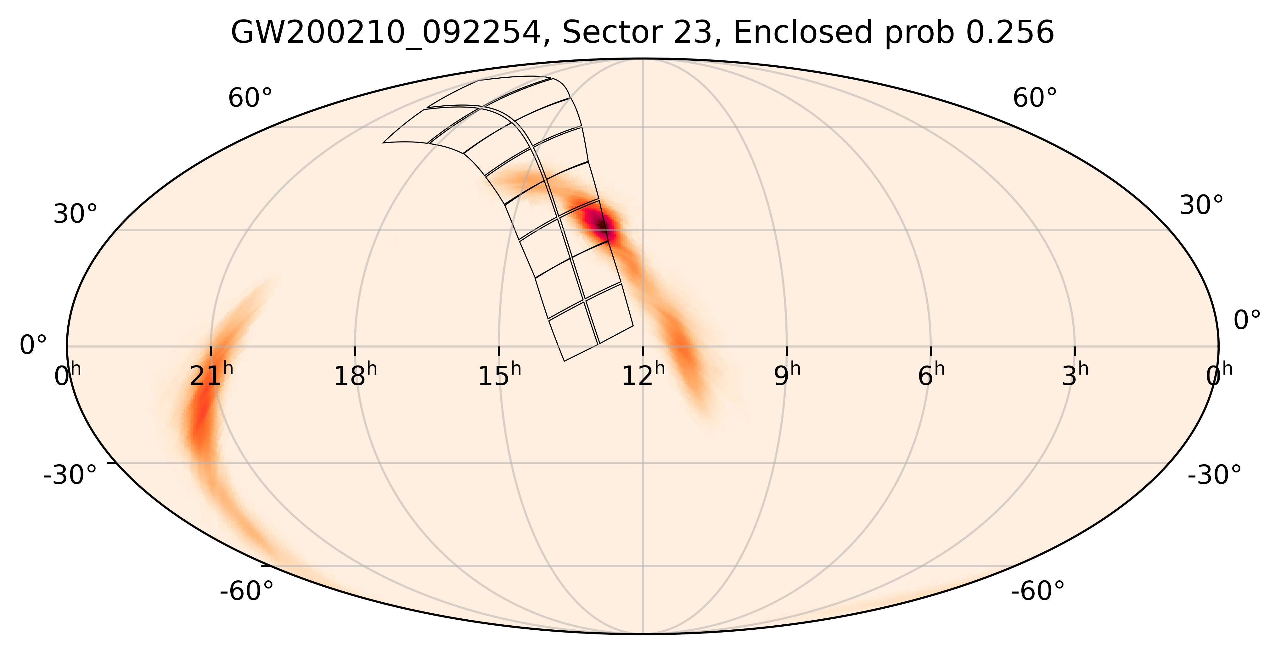 TESS Overlap Sky Map for GW200210_092254 in TESS Sector23