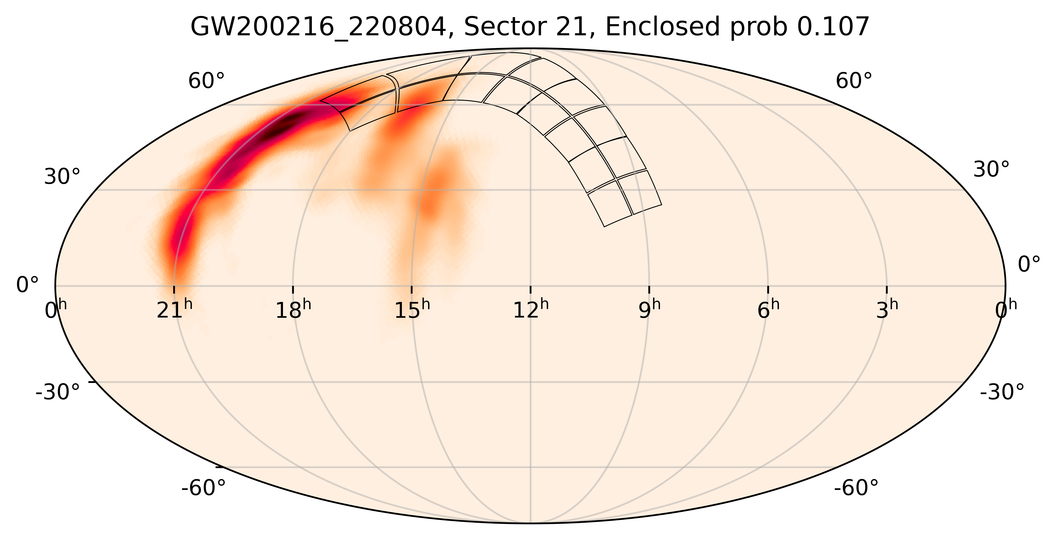TESS Overlap Sky Map for GW200216_220804 in TESS Sector21