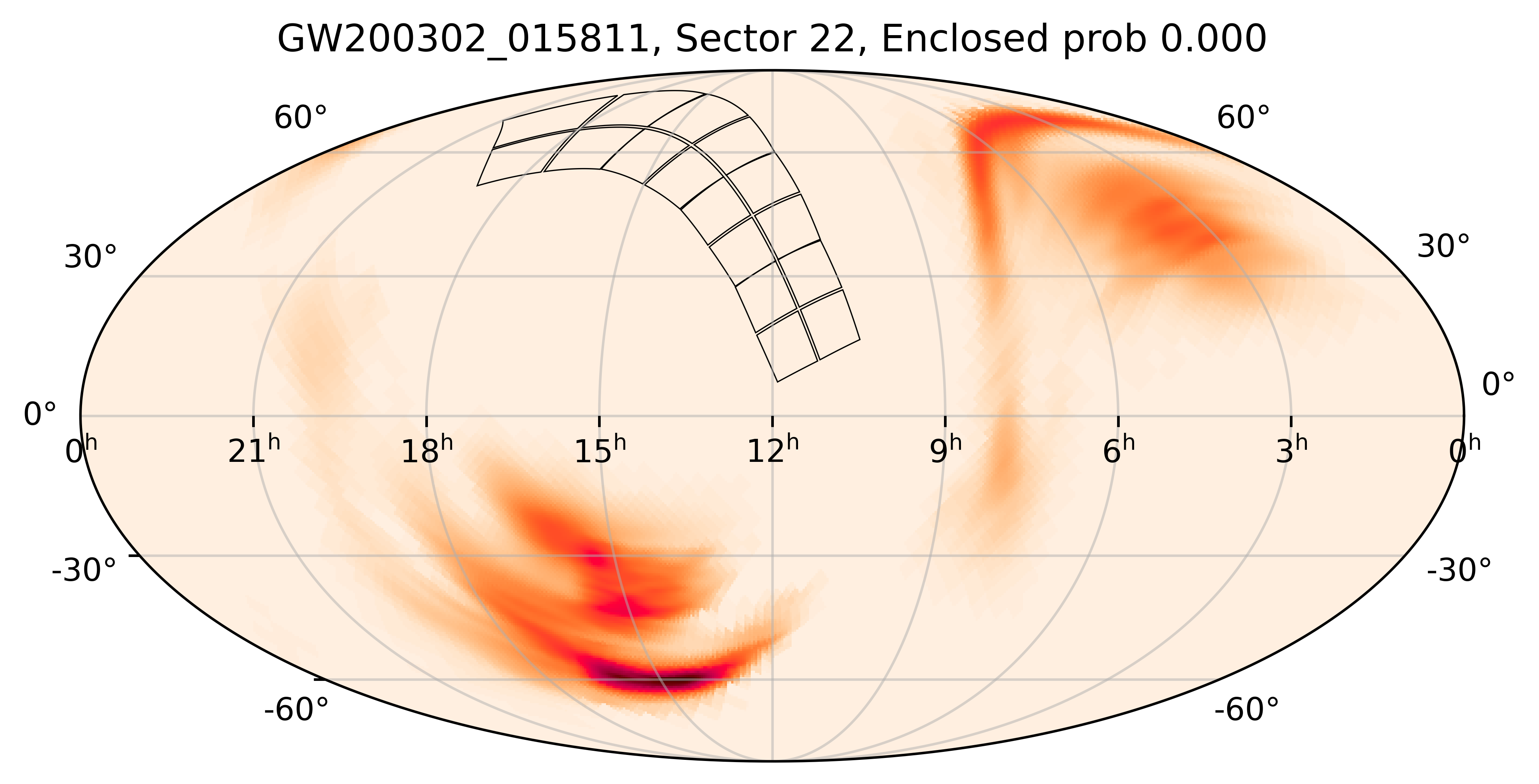 TESS Overlap Sky Map for GW200302_015811 in TESS Sector22