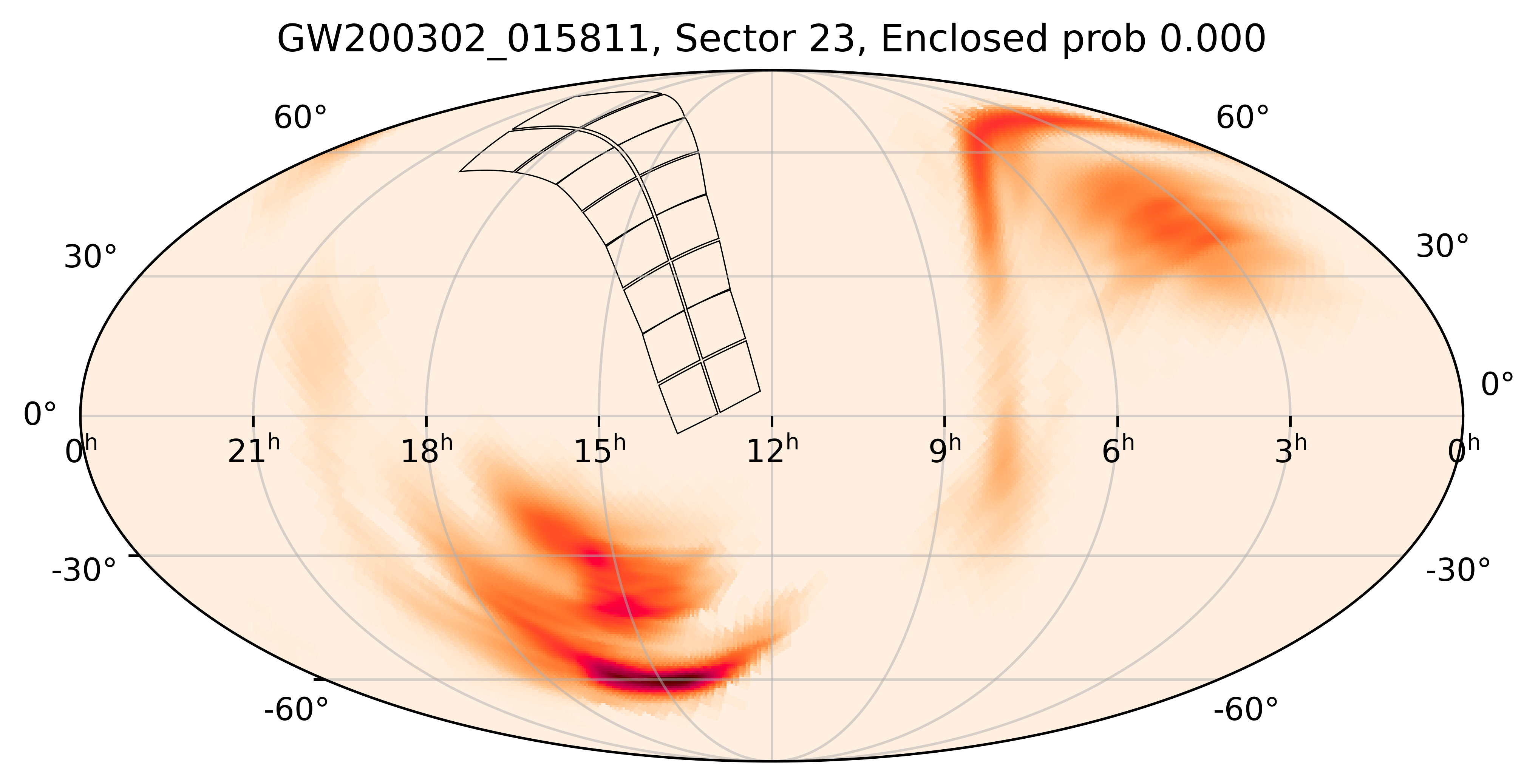 TESS Overlap Sky Map for GW200302_015811 in TESS Sector23