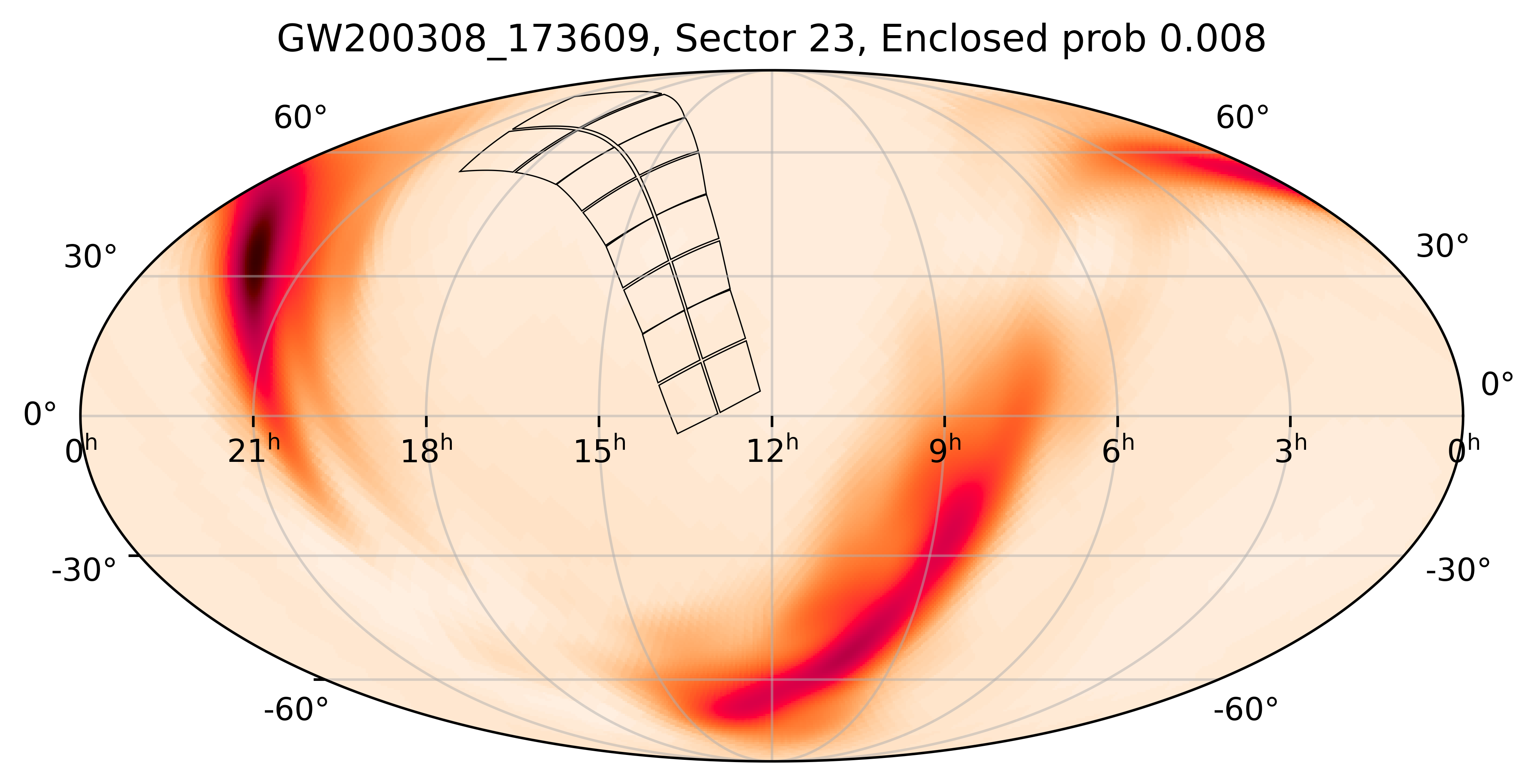 TESS Overlap Sky Map for GW200308_173609 in TESS Sector23