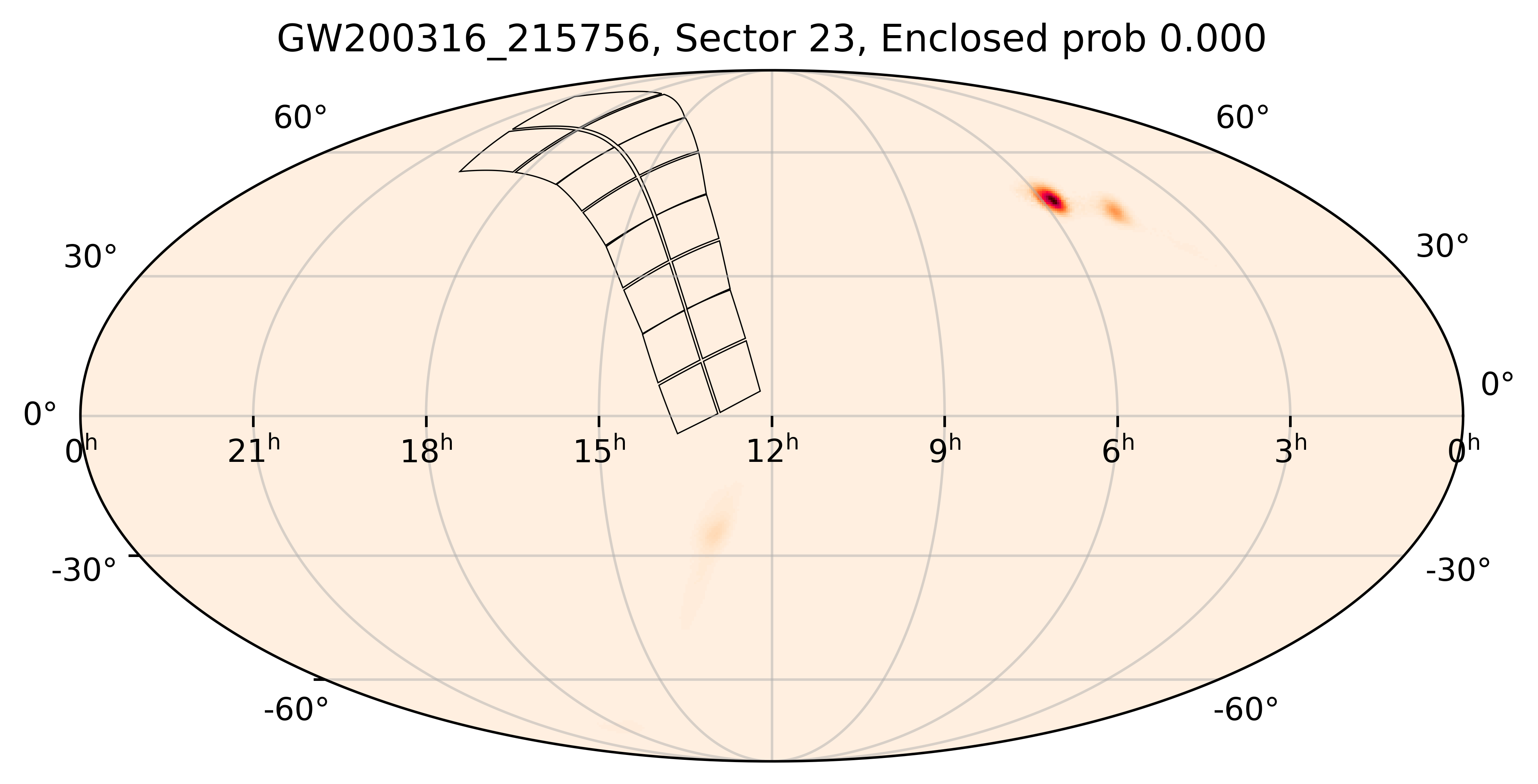 TESS Overlap Sky Map for GW200316_215756 in TESS Sector23